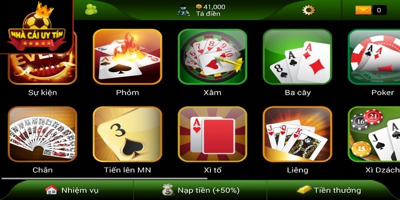 Sân cược lý tưởng phải có danh sách game bài ăn tiền phong phú